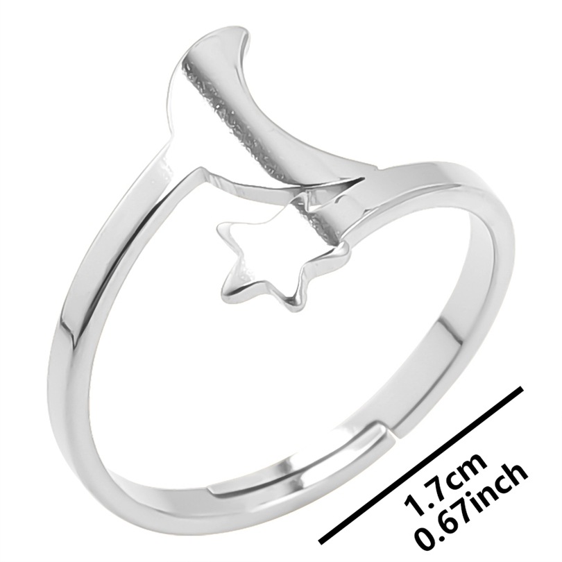 Casual Style PVD Coated Real Gold Plated 18K Gold Star Moon 304 Stainless Steel Casual Waterproof Non Tarnish Open Ring