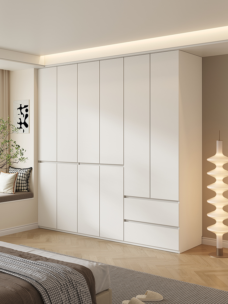 ♔ Modern Minimalist Fas Oak Solid Wood Custom Wardrobe for Bedroom, Enf Grade, Handle-Free, Segmented Design