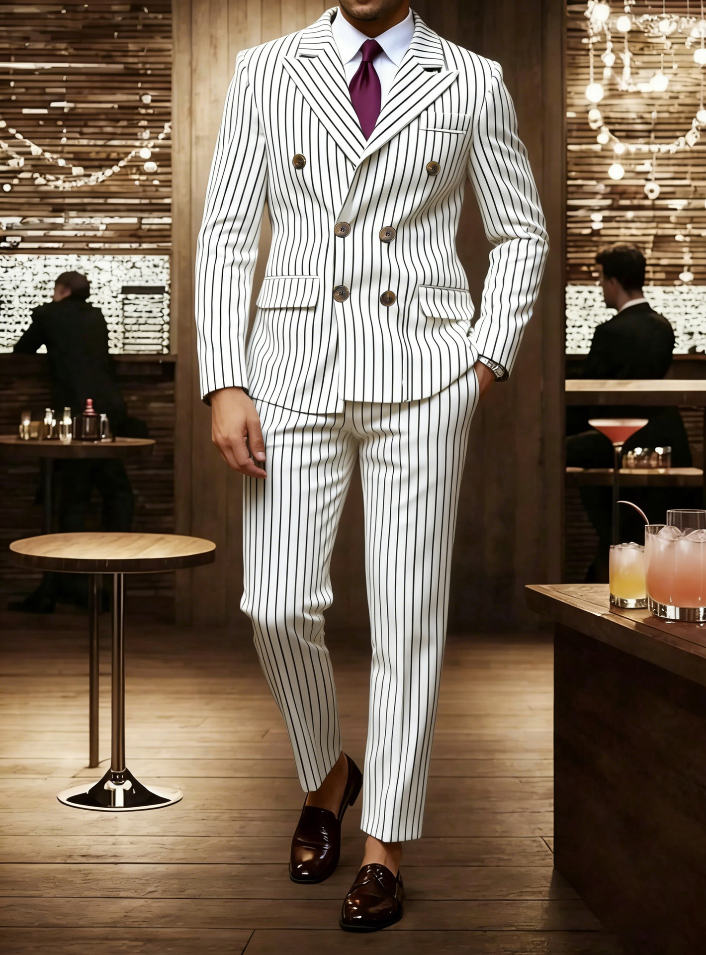 Trajes de hombre europeos y americanos transfronterizos 2026, trajes y pantalones de hombre a rayas, para cenas de negocios, bodas 241014