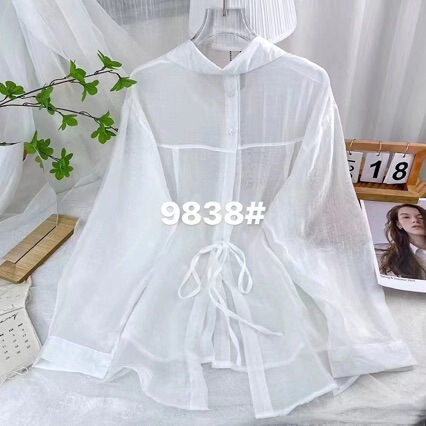 Designed Back Slit Lace-Up Sky Ice Silk Long-Sleeved Sun Protection Shirt for Women Summer Loose Niche Outer Air-Conditioning Top Thin