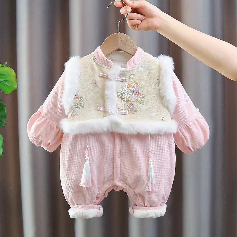 Ropa de bebé, ropa de invierno, bebé recién nacido, una pieza, fuera, abrazadera, algodón, suéter de princesa engrosado, chaqueta de algodón de invierno