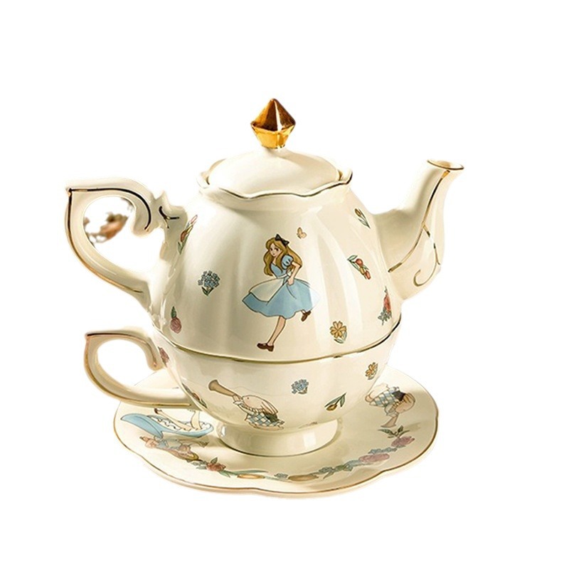 Juego de tetera de cerámica Conejo Alicia, juego de taza y platillo de café, regalo transfronterizo para suegra, regalo de cumpleaños para niña
