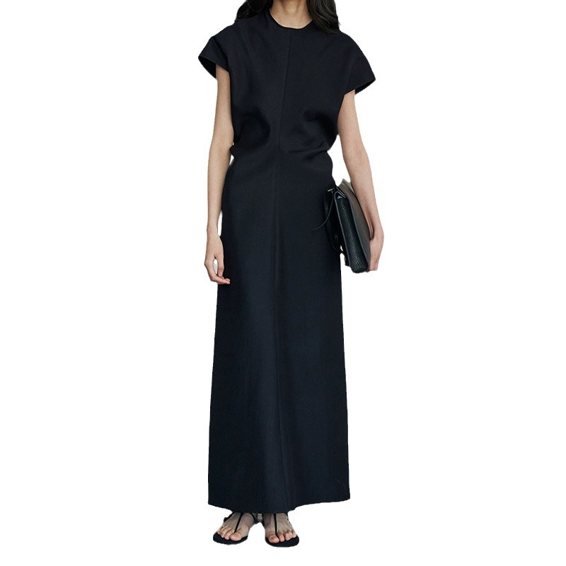 現物メーカー卸売り純色ワンピース春夏新作婦人服半袖女性スカート修身気質ロングスカート高ji感