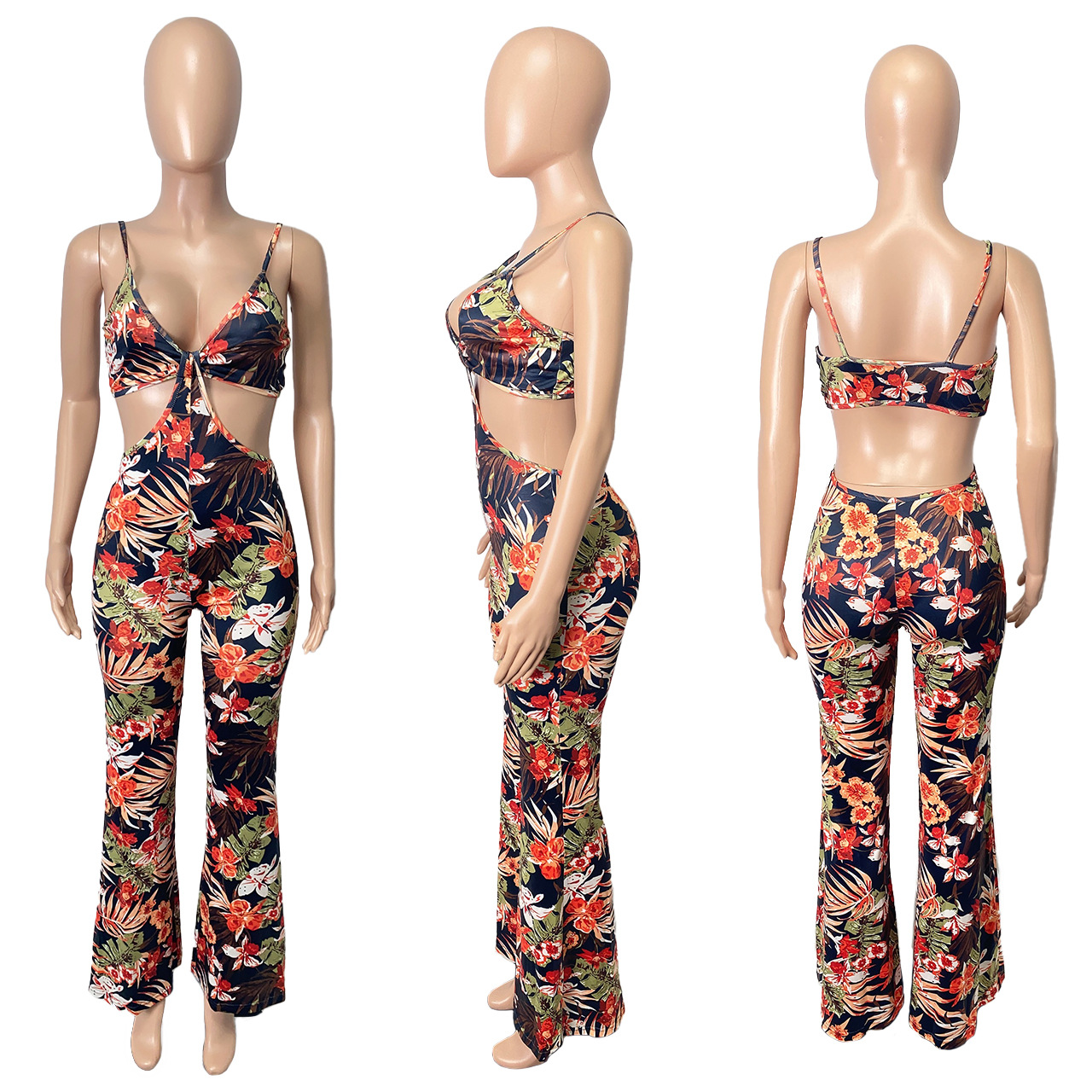 Women Clothing Spring Summer Beach Vacation Tube Top Hollow Out Cutout Jumpsuit