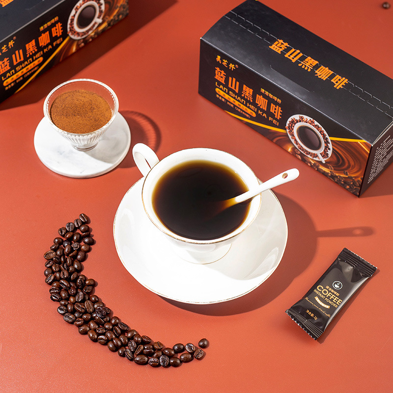 Blue Mountain Black Coffee 40 Pack Boxed Instant Coffee Powder Strong Aroma Bitter Instant Black Coffee Factory Wholesale and Distribution