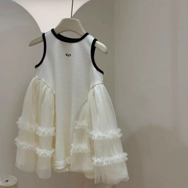 Girls' Summer Dress 2026 New Stylish High-End Children's Dress Baby Solid Color Mesh Princess Dress Trendy