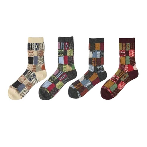 Japanese trendy brand double-needle double-way socks for men and women, colorful plaid mid-calf socks, spring and autumn retro cotton socks