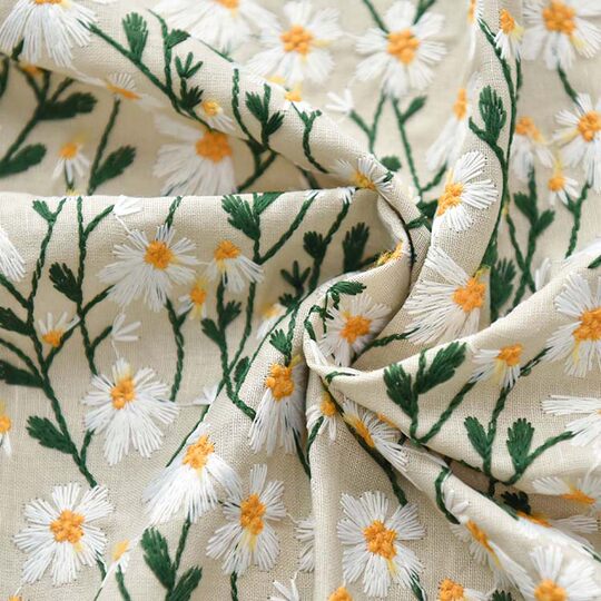 New Ramie cotton embroidered cloth daisy fresh plant embroidery handmade fashion Home dress fabric