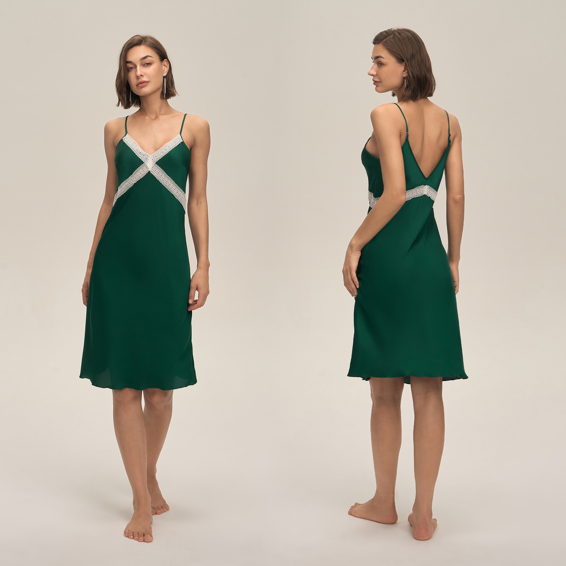 Verano nuevo estilo europeo y americano transfronterizo satén chiffon pijama encaje sexy delgado ropa de casa CQ3922