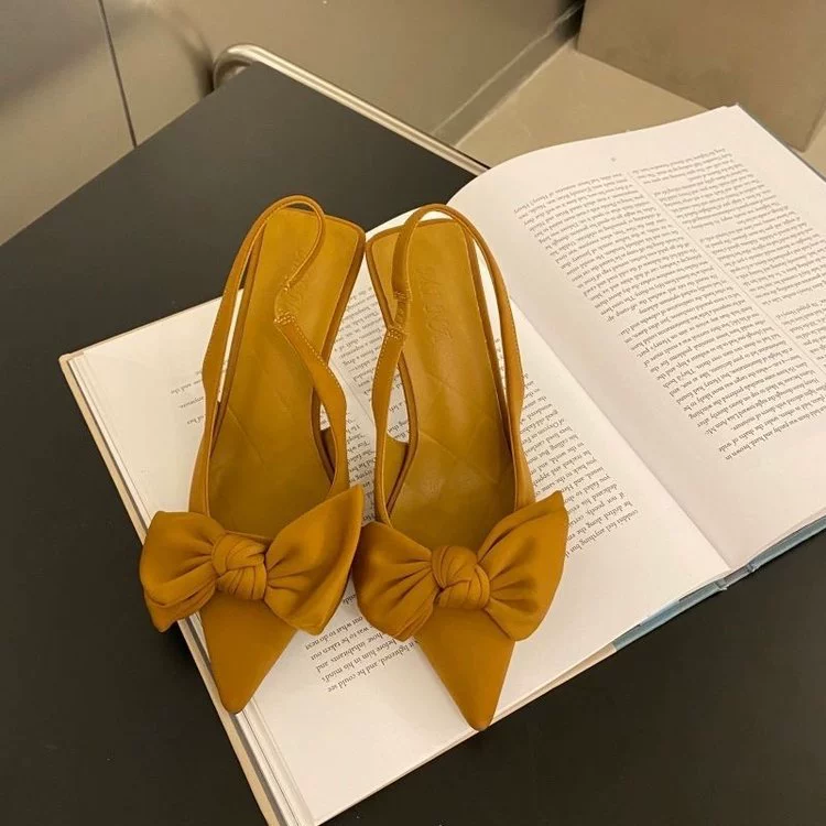 2022 летние новые модные сандалии на высоком каблуке с острым носком и закрытым носком в Корейском стиле, женская обувь на тонком каблуке с бантом