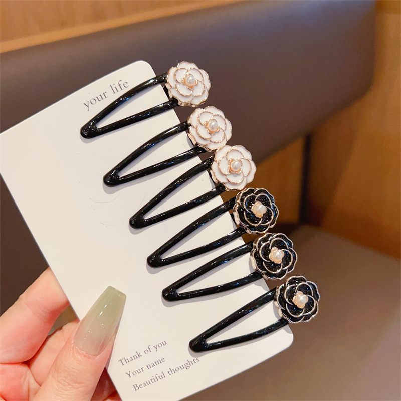 韩式黑色山茶花发卡头饰夹子韩国发夹顶夹刘海侧边夹少女气质bb夹