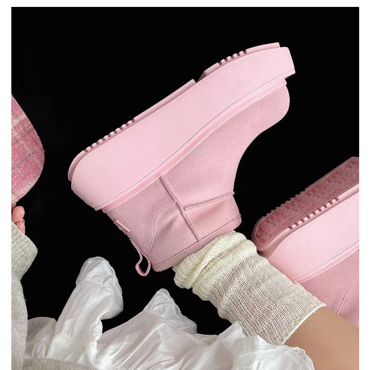 Square head thick bottom increased pedal snow boots 2024 winter new non-slip platform bottom fleece-lined warm boots Square head thick bottom increased pedal snow boots 2024 winter new non-slip platform bottom fleece-lined warm boots