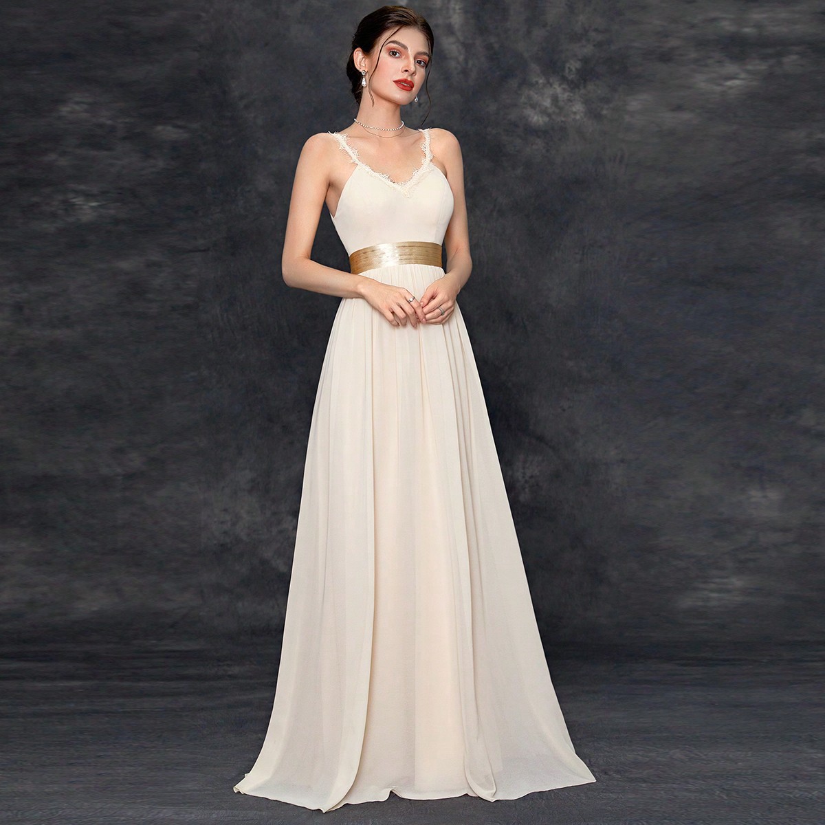 Vestido de noche de champaña satén francés para la novia de salida de hilo simple se puede usar normalmente vestido de dama de honor fábrica de cabello recto
