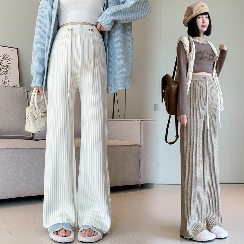 Pregnant women's pants can be worn after giving birth to the tide mother autumn and winter new knitted pit straight tube wide leg pants casual floor pants