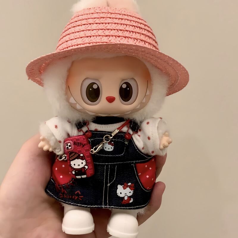 ラブブ labubu ビニール ハローキティ ベビー服 第一世代、第二世代、第三世代 17cm ハローキティ スタンディングオーバーオール|undefined