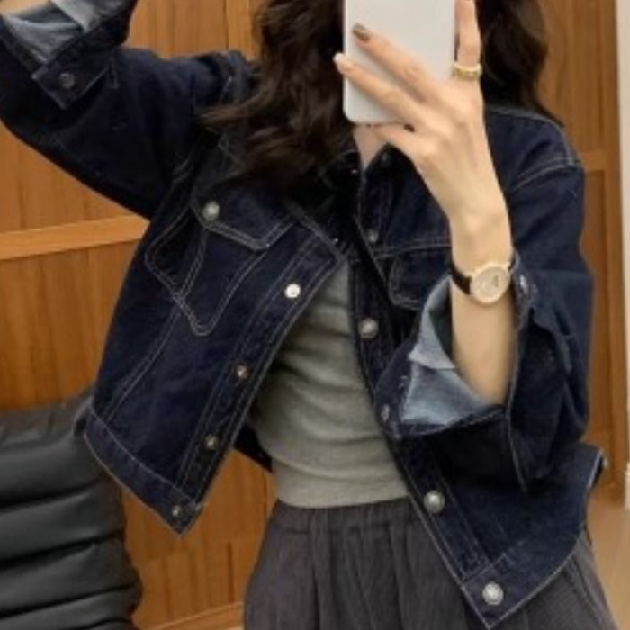 深蓝色牛仔外套女春秋款小个子百搭2025新款上衣开衫夹克潮|undefined