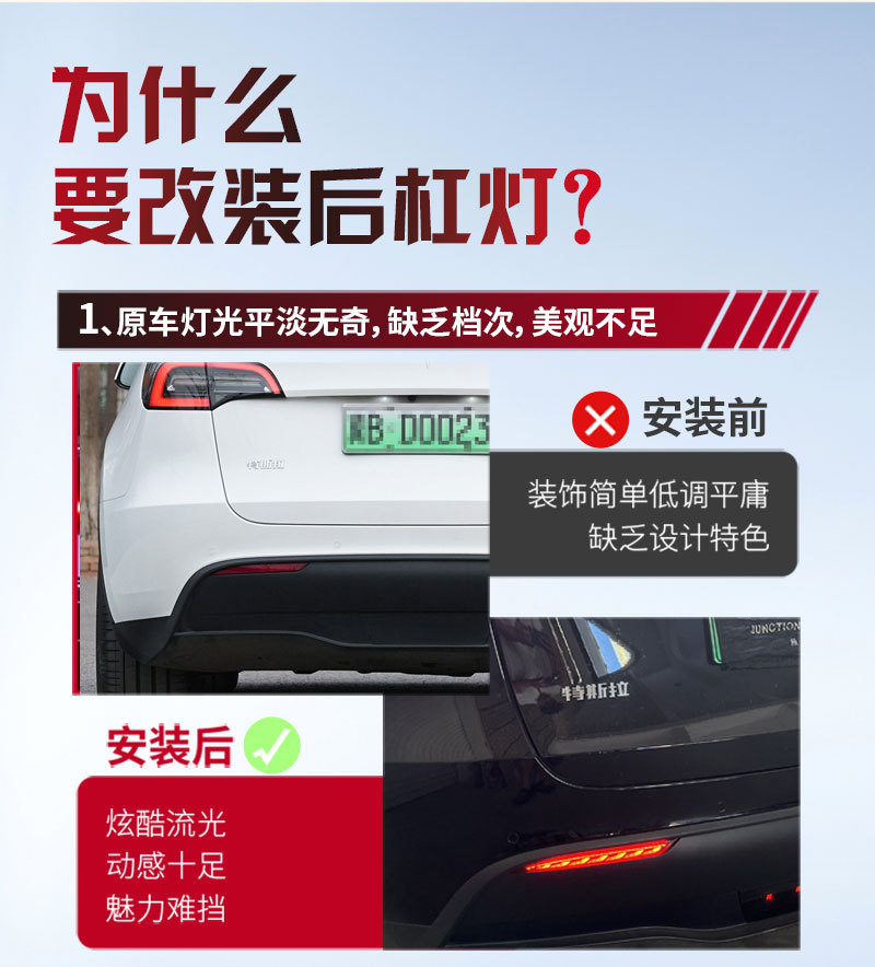 Suitable for 21-24 Tesla Model Y Rear Bumper Lights, Special Modified Led Brake Warning Lights and Tail Lights