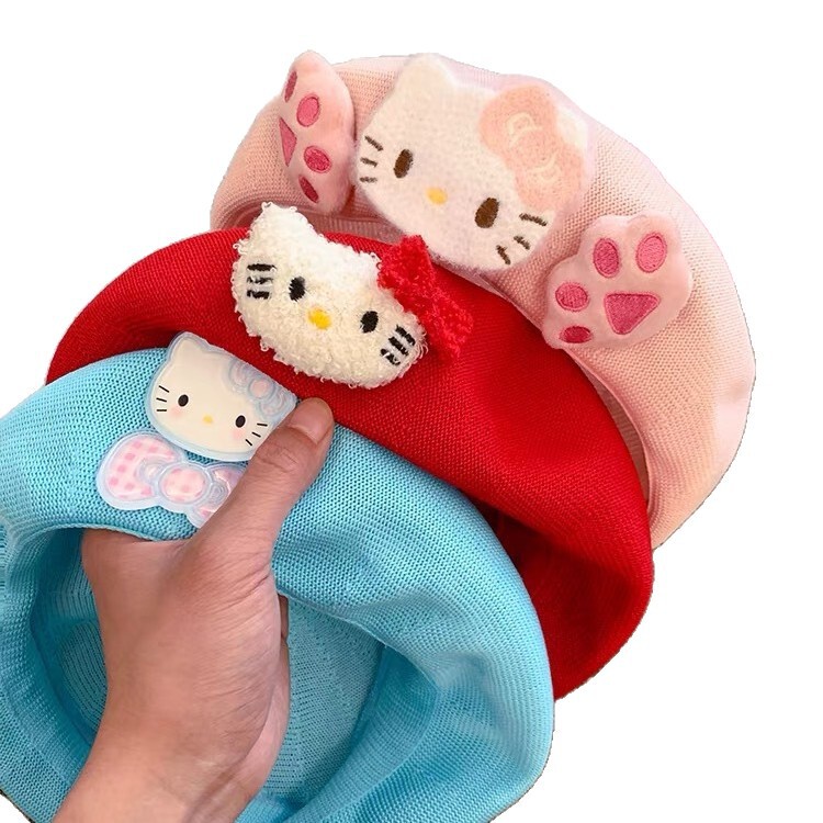 粉色Kitty猫咪贝雷帽女夏季薄款透气可爱帽子显脸小画家帽子批发|undefined