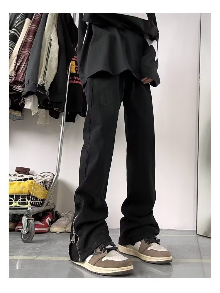 Estilo de moda, color barro amarillo, ropa pesada, lavado, degradado, jeans, pantalones largos de trapeador de marca de moda americana juvenil