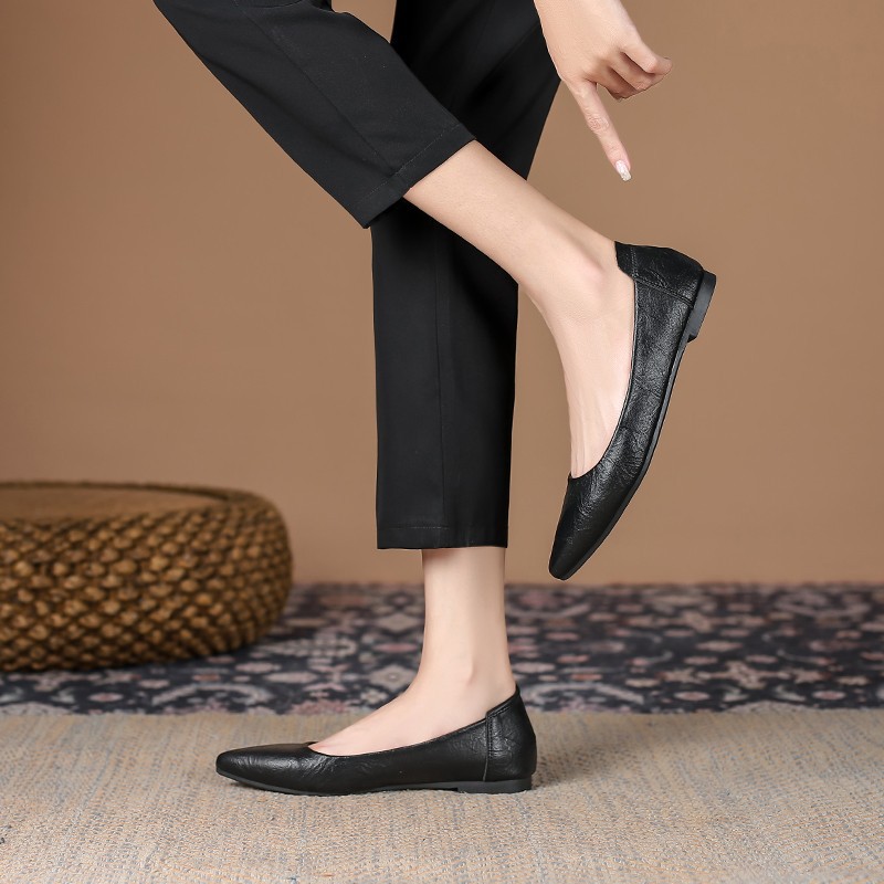 Soft Leather Work Shoes Women's Black Flat Soft Bottom Leather Shoes Professional Work Interview Hotel Non-slip plus size Comfortable Single Shoes