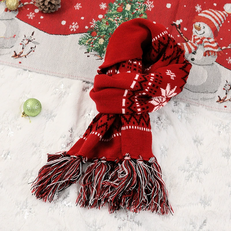 Knitted gloves, scarf, set, with snowflakes, 3 piece set