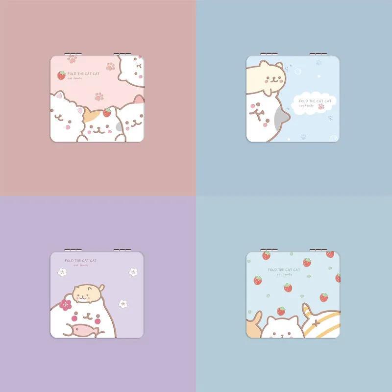 Double-sided folding cute handheld small mirror for students
