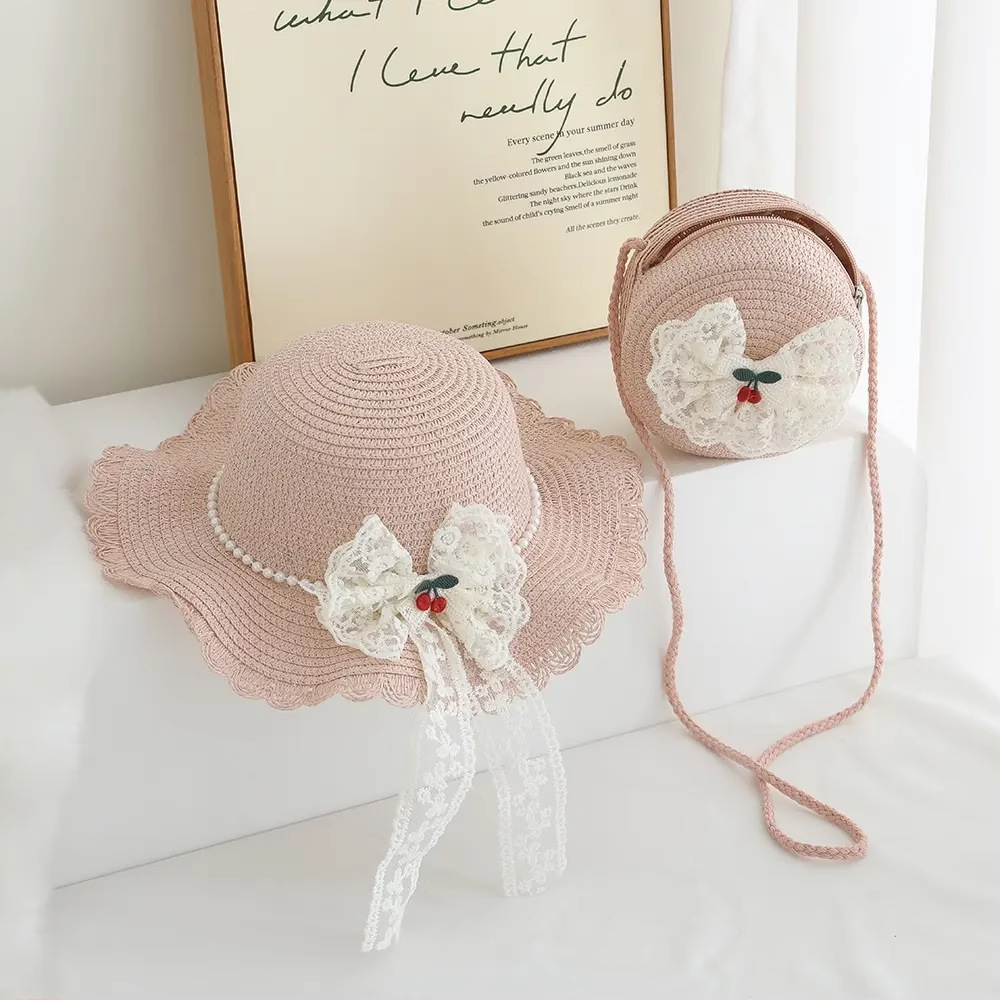 Sombrero de protección solar de paja de encaje de súper hada Sombrero para niños Sombrero para el sol Sombrero de playa para niñas Sombrero de paja para mujer de verano