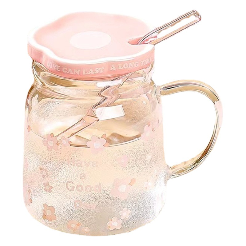 Taza de regalo de flor personalizada creativa con tapa taza de vidrio de paja chica corazón fresco taza de bebida de oficina