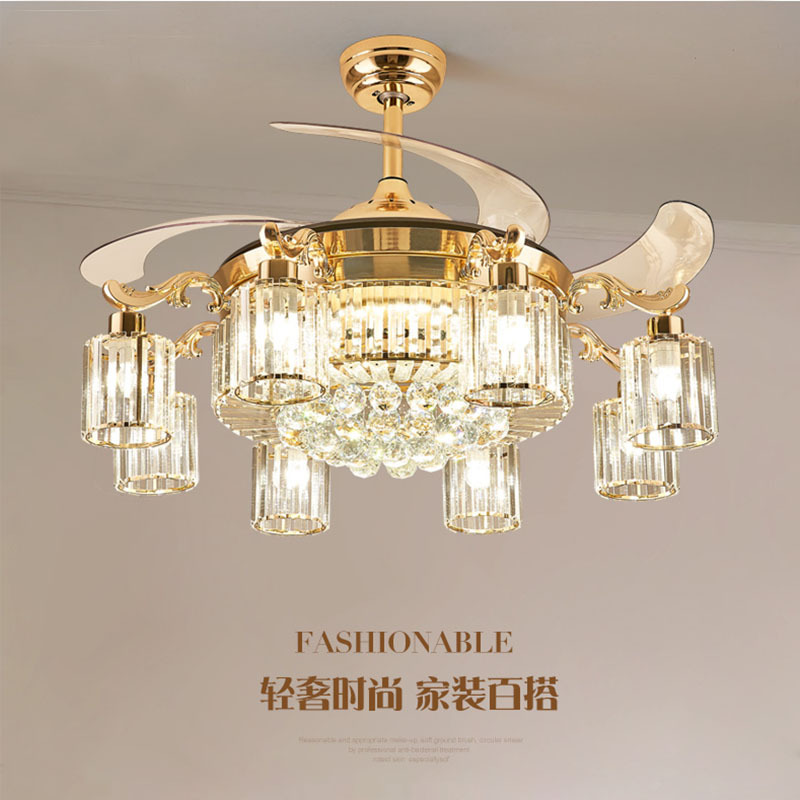 European crystal invisible fan lamp living room chandelier home smart bedroom restaurant ceiling fan lamp Nordic simple lamps