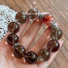 メーカー水晶萌え天然茶水晶大珠手串紅ゴム花ブレスレット純銀オリジナルデザインプレゼント直販