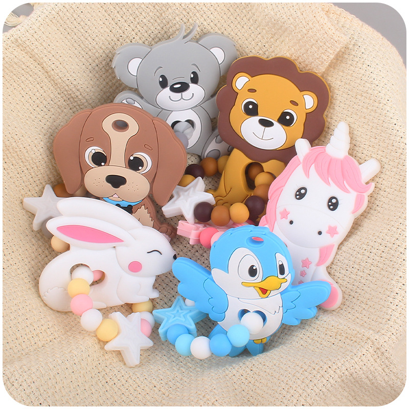 Suministros para bebés de dibujos animados animal León perro mordedor creativo bebé de silicona mordedura molar teether pulsera juguete
