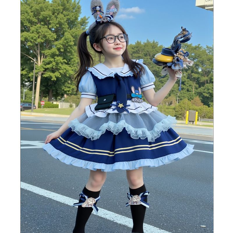 女中童短袖洛丽塔公主裙夏季新款卡通可爱朱迪兔子警官六一演出服