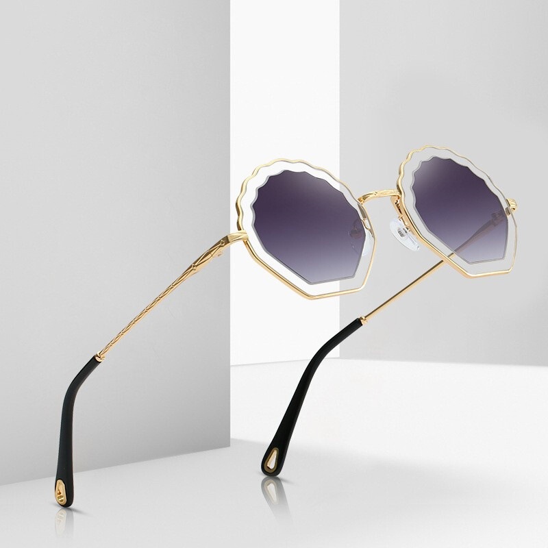 New European and American Cross-border Double Mirror Circle Trendy Sunglasses Fashion Polygon Shell Women's Ocean Sunglasses