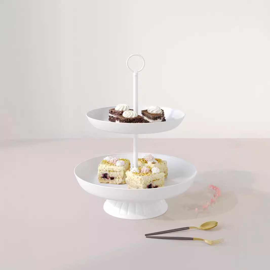 Postershop refrigerio estante de pasteles combinación de props de boda europeos creativos de dos capas de platos de fruta estante de pasteles decoración de mesa de postres