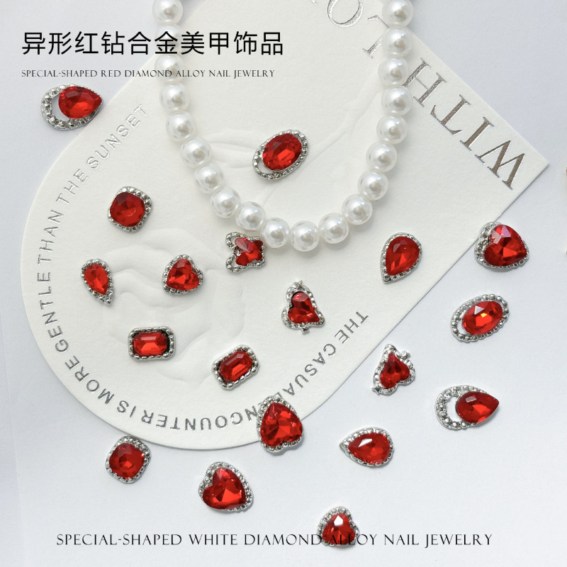 Red Diamond Inlaid with Silver-Edged Alloy Jewelry for Festive 2026 Good Luck Gemstone Radish-Shaped New Nail Decoration Red Diamond Inlaid with Silver-Edged Alloy Jewelry for Festive 2026 Good Luck Gemstone Radish-Shaped New Nail Decoration