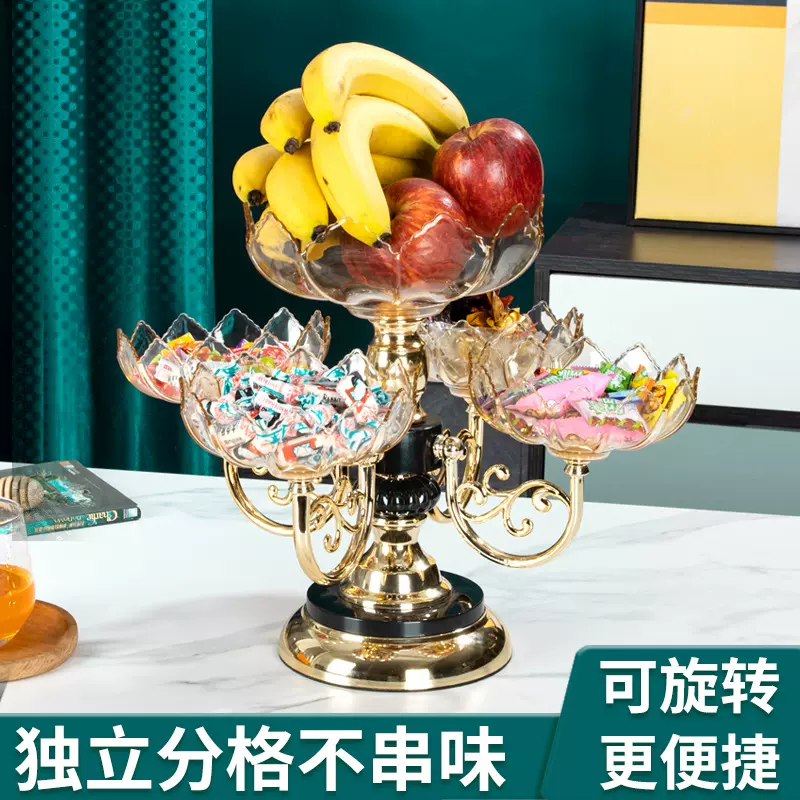 果盘家用多层旋转水果盘客厅水果盘 欧式轻奢风水晶盘 抗摔