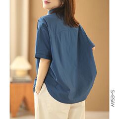 ゆったりシャツ2025シンプル夏新作ファッション減齢韓国版薄手夏服ネット赤起爆上着