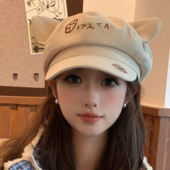 猫耳朵帽子女2025新款八角帽秋冬复古英伦报童帽日系可爱画家鸭潮