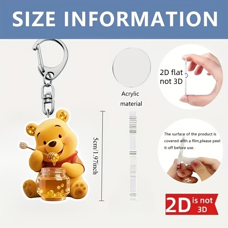 2D Flat Winnie the Pooh Series Pooh's Honey Hunt Acrylic Keychain Trendy Toy Merchandise Wholesale