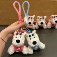 Розовый жилет нацарапанный щенок западное нагорье сумка подвеска ключ веревочная пряжка плюшевая кукла украшения пара подарок