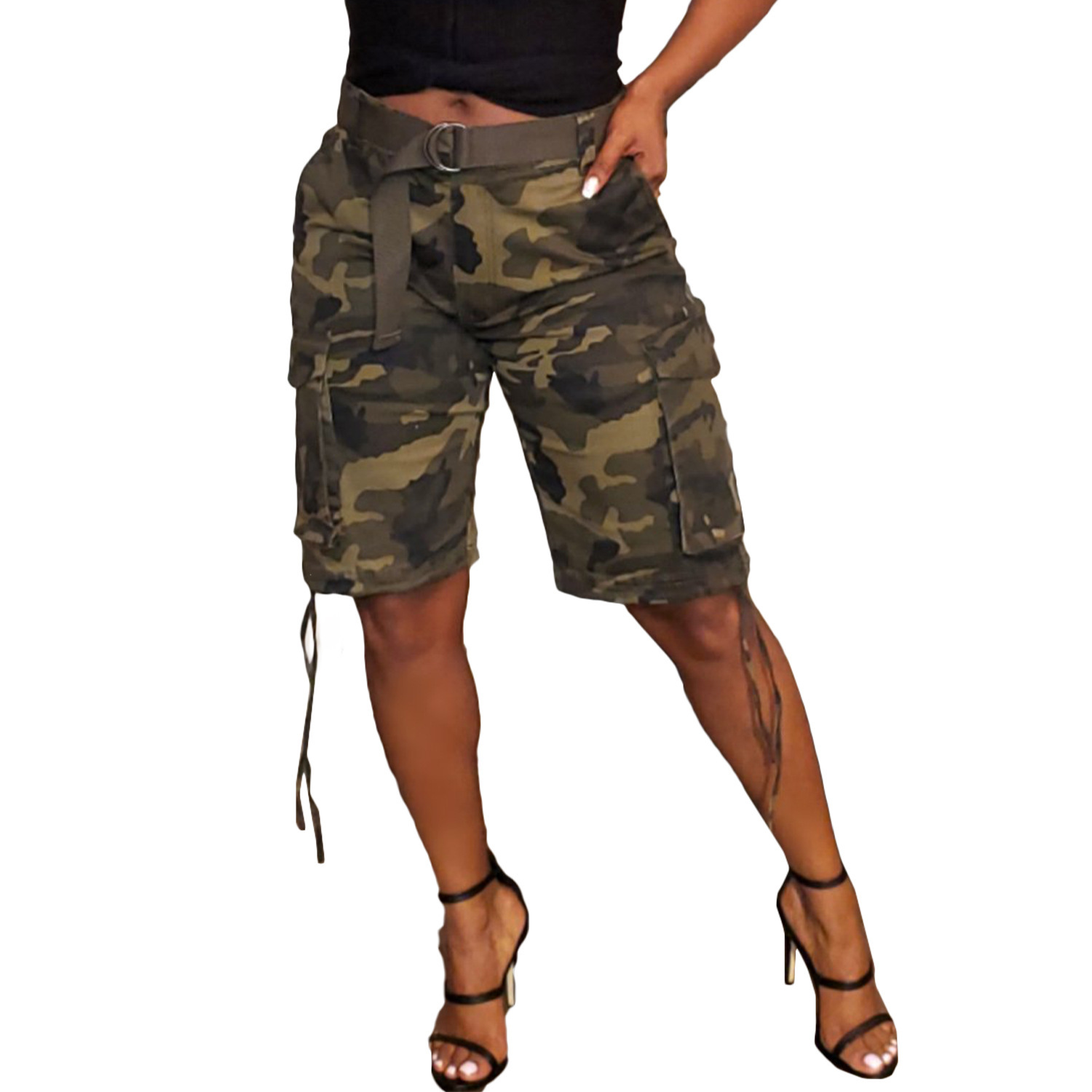 Women's Clothing Camouflage Overalls Spring Summer Fashion Drawstring Multi Pocket Design_ecoleips.com