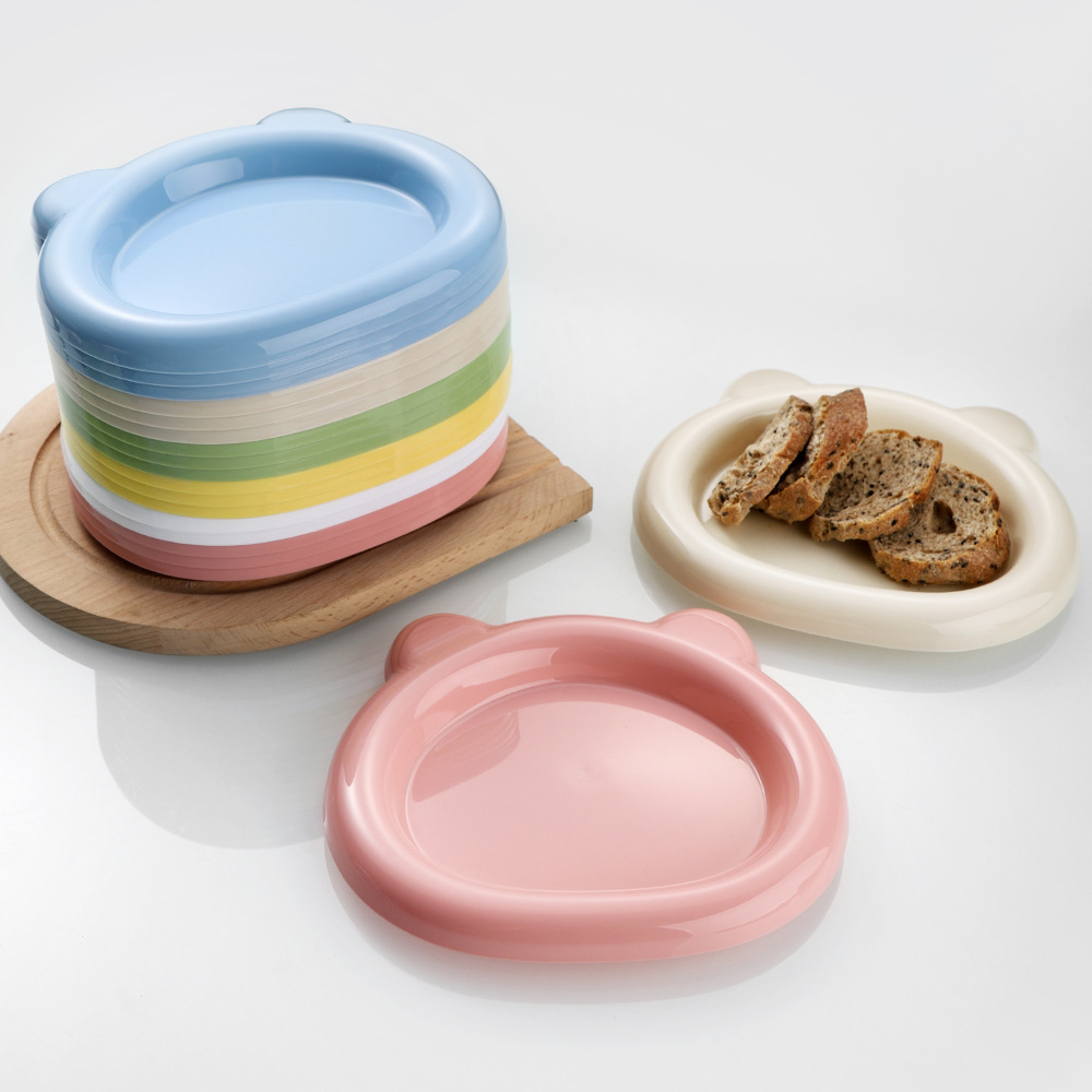 Japanese Ins Style Cute Bear Plate Canned Freeze-Dried Pet Plate Plastic Plate Cat and Puppy Snack Plate