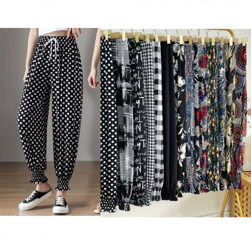 2024 Летние ледяные шелковые брюки фонарные брюки большого размера анти-комаров брюки эластические с высокой талией свободные повседневные брюки согнутые анти-комаров