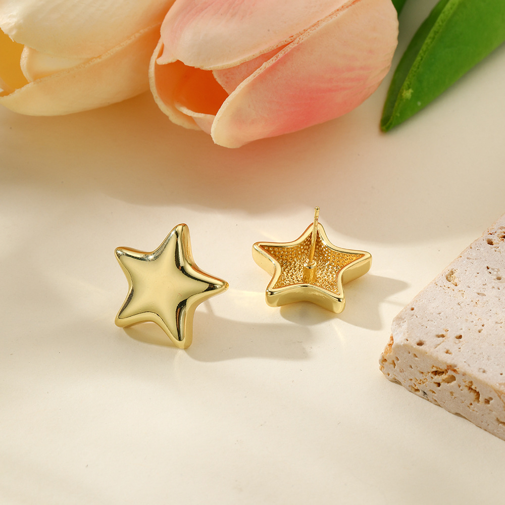 1 Pair Quantity 1 Pair Simple Style Star Plating Copper Gold Plated Ear Studs
