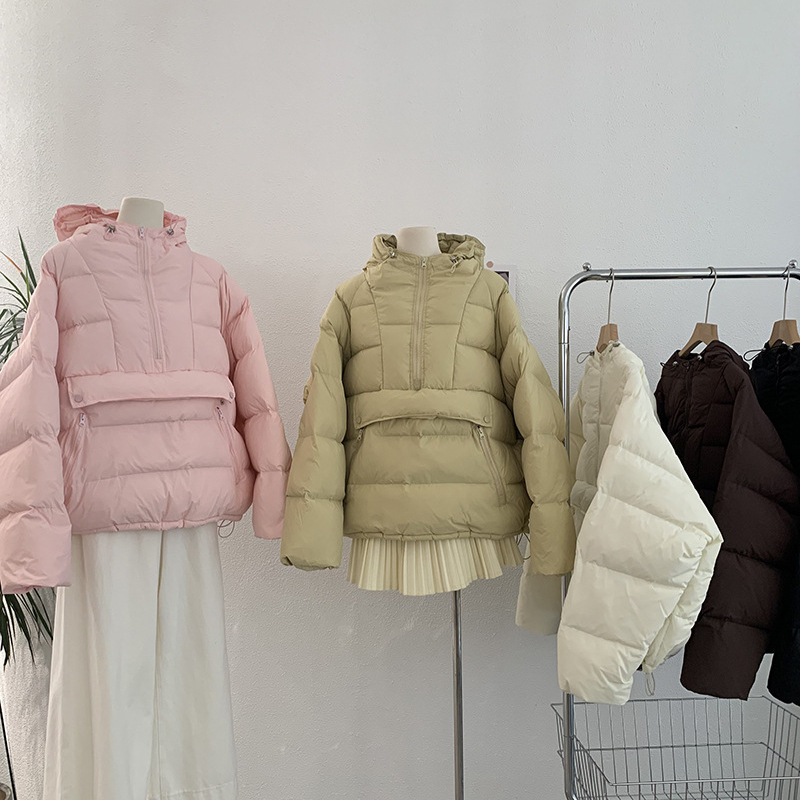 Omalai Pullover Large Flap Pocket Pants Puff Hooded Bread Outwear down Jacket 2024 Winter New Style 1564