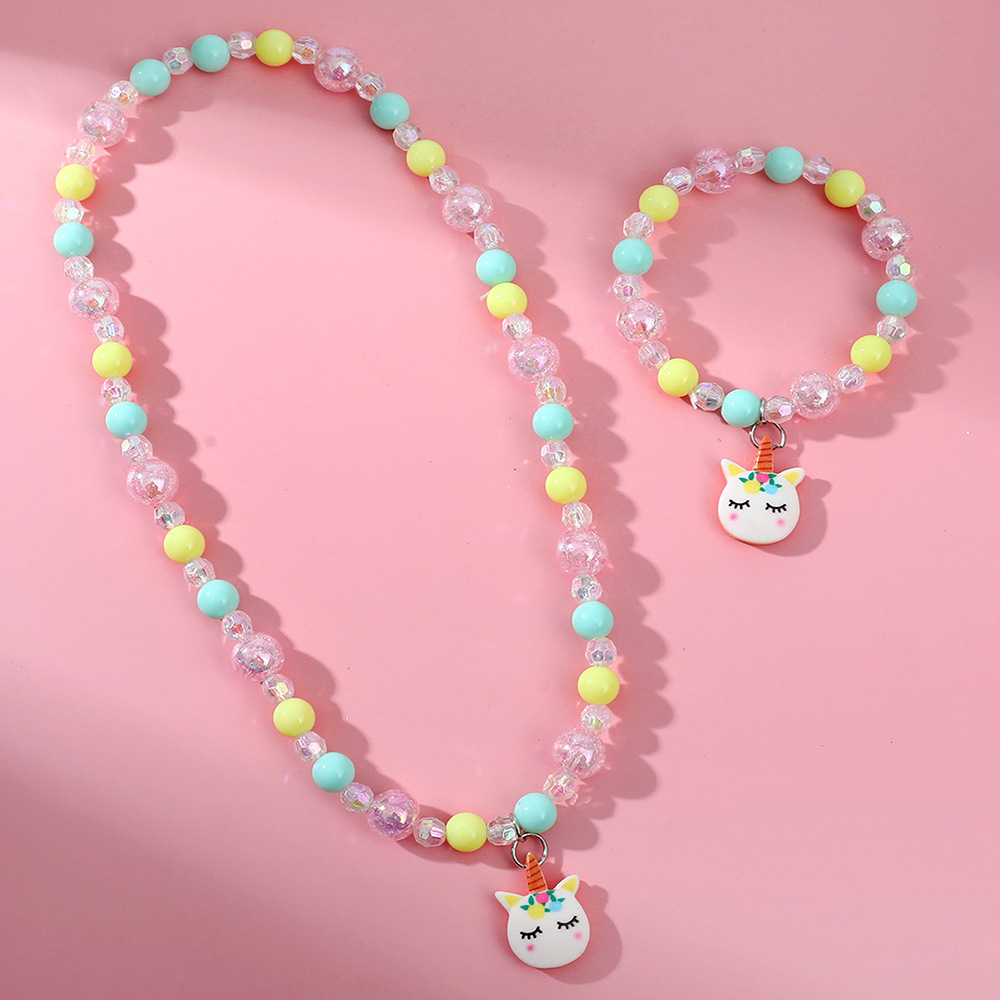 Cartoon Style Unicorn Plastic Resin Beaded Pendant Necklace Bracelets display picture 3