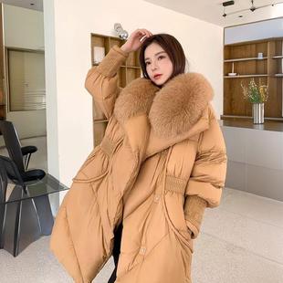 Foreign Trade Fox Fur Coat Women's Big Fur Collar Slim-Fit Slimming Waist 2024 New Goose Down Jacket Coat