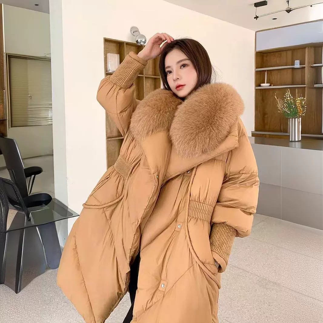 外贸狐狸毛皮草外套女大毛领修身显瘦收腰2024新款鹅绒羽绒服大衣