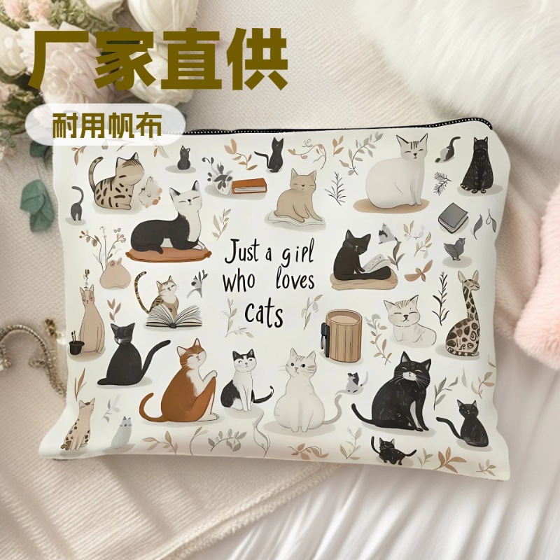 Amazon Hot Sale Pattern de gato completo, bolsas de maquillaje de animales, bolsas de mano, bolsas de lavado, bolsas de tela