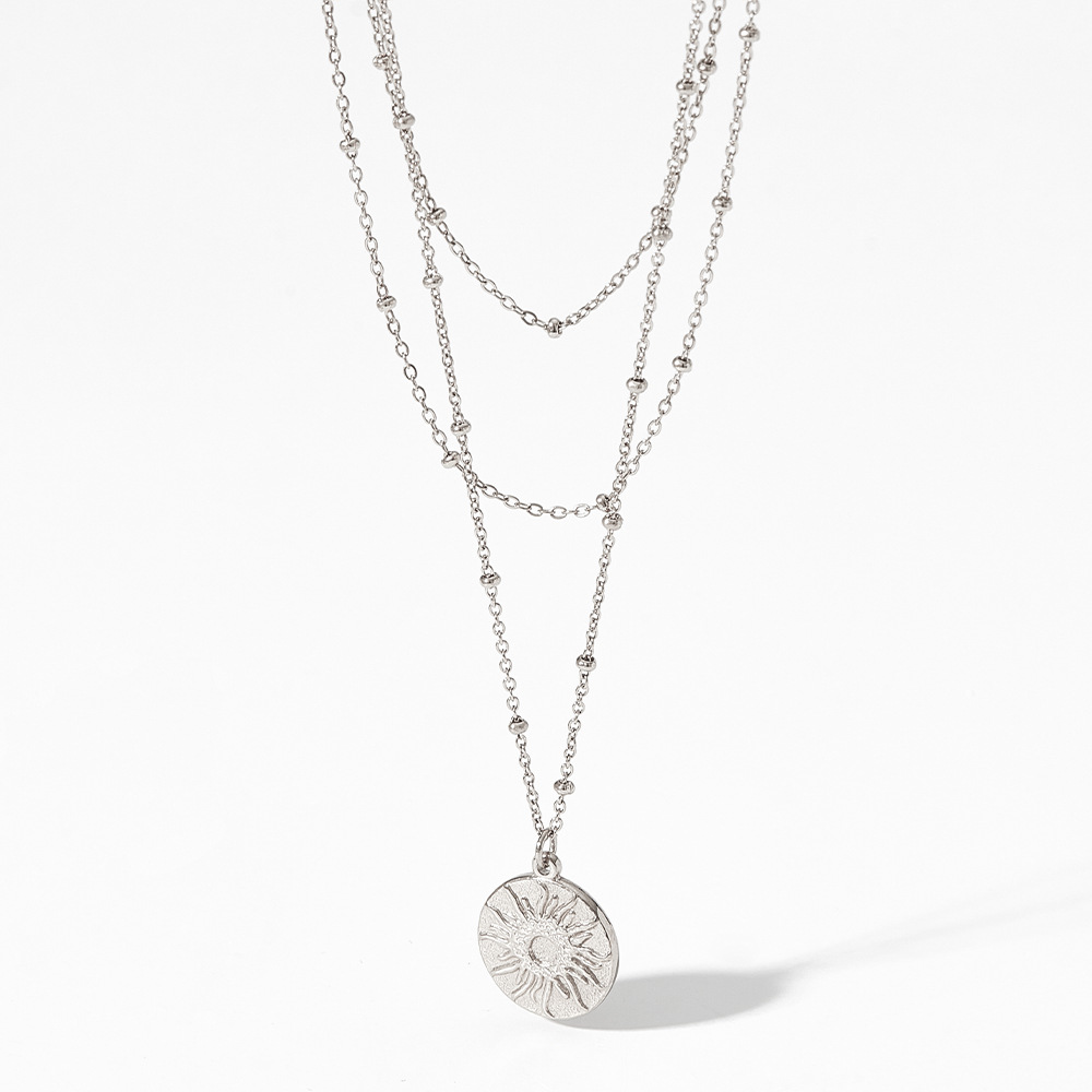 1 Piece Quantity Daily Occasion 304 Stainless Steel Material Round, Sun Pattern Retro Round Sun Stainless Steel Titanium Steel Plating Layered Necklaces 1 Piece